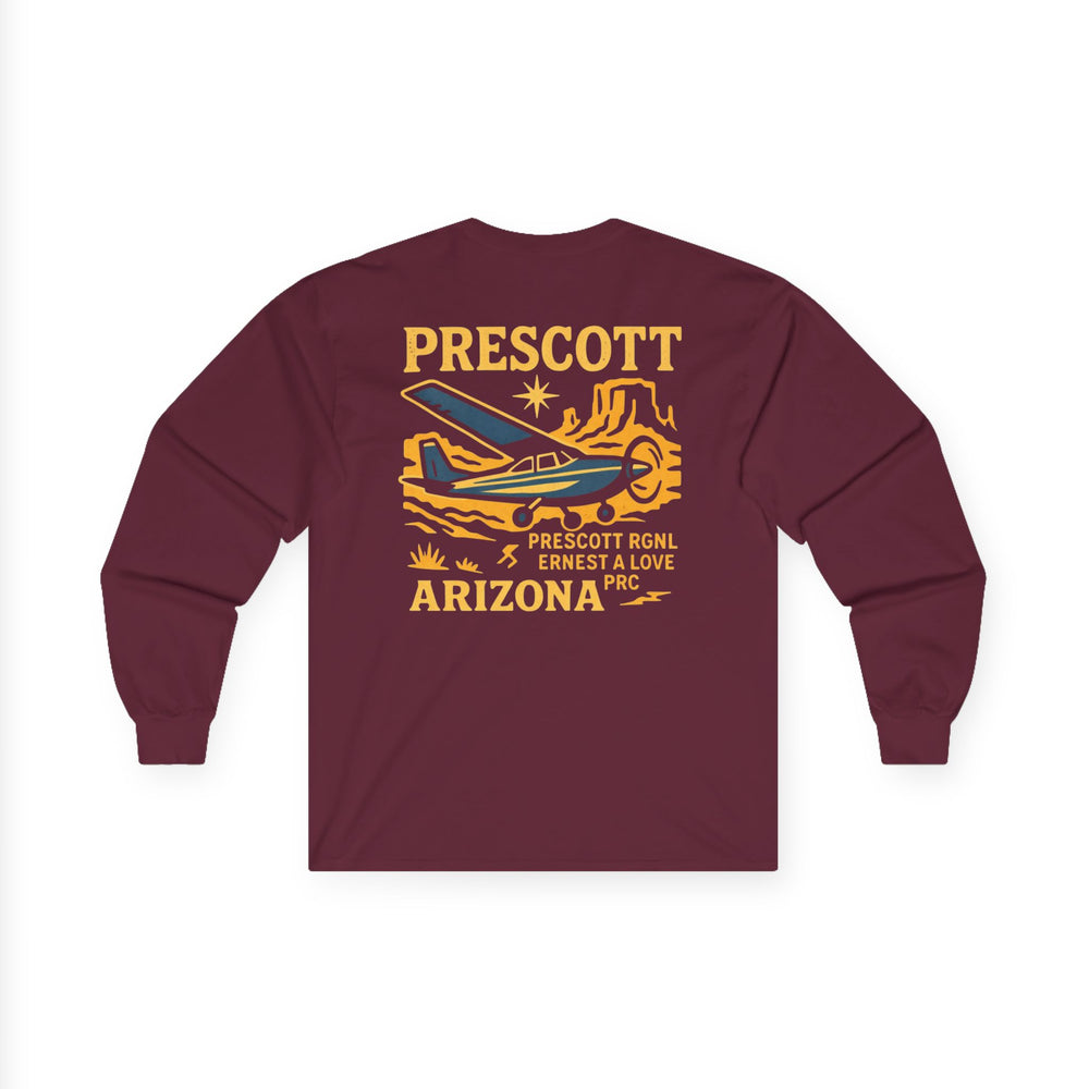 Prescott Regional Airport Aviation Long Sleeve T-Shirt – PRC Thumb Butte Vintage