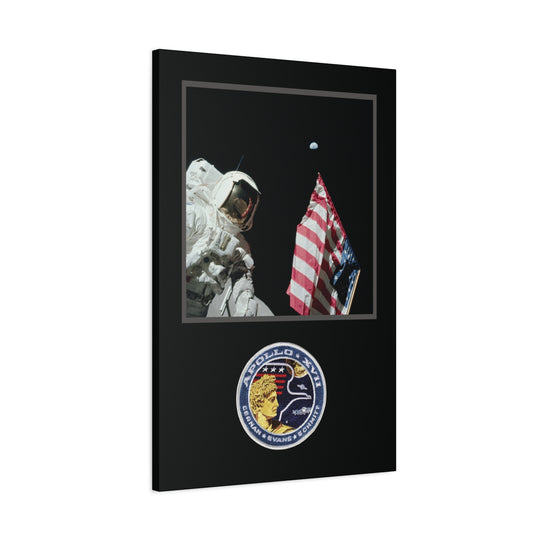Apollo 17 Moon Landing Flag & Earth– Aviation Canvas Wall Art | Pilot & Airport Artwork