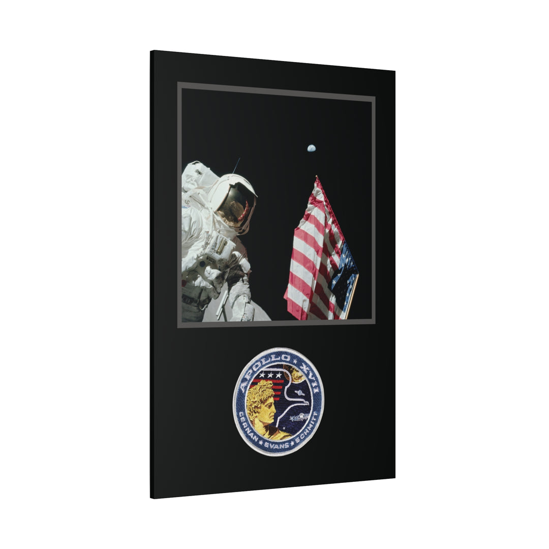 Apollo 17 Moon Landing Flag & Earth– Aviation Canvas Wall Art | Pilot & Airport Artwork
