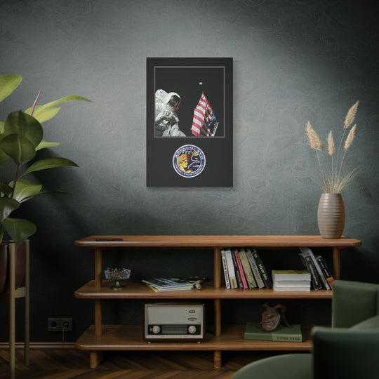 Apollo 17 Moon Landing Flag & Earth– Aviation Canvas Wall Art | Pilot & Airport Artwork