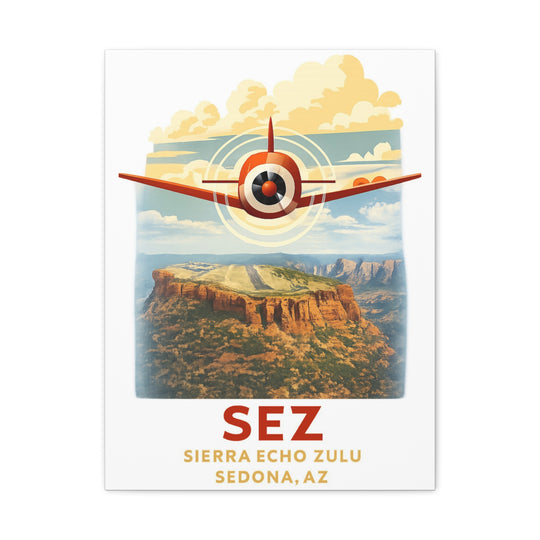 Sedona SEZ Vintage- Aviation Canvas Wall Art | Pilot & Airport Artwork