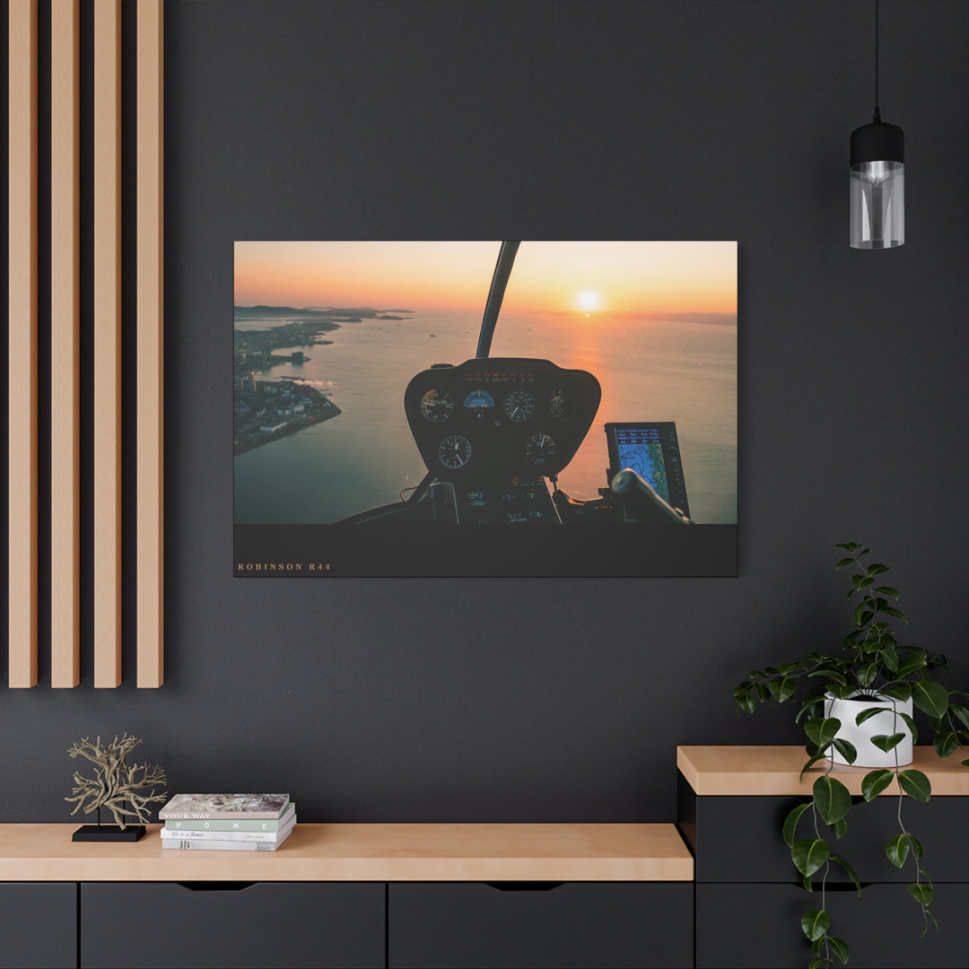 Robinson R44 Sunset– Aviation Canvas Wall Art | Pilot & Airport Artwork